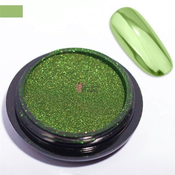 Pigment Metalic Mirror Effect pentru Gel UV sau Acril, MME17 Fresh Green + 2 aplicatoare